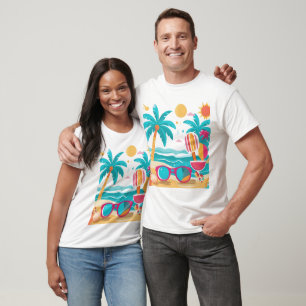 Camiseta Diseño estético de verano con sol y palmeras fo