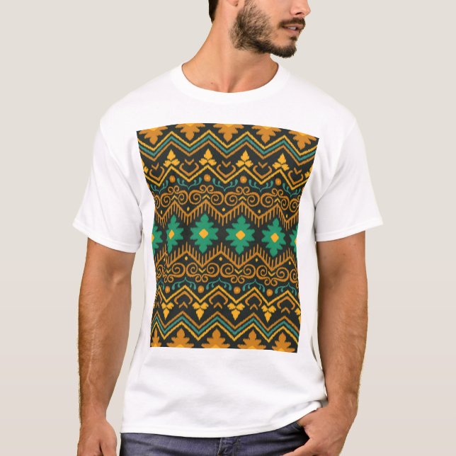 Camiseta Diseño étnico Ikat Fabric Borroidado (Anverso)