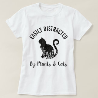 Camiseta Diseño Fácilmente Distraído por Plantas y Gatos