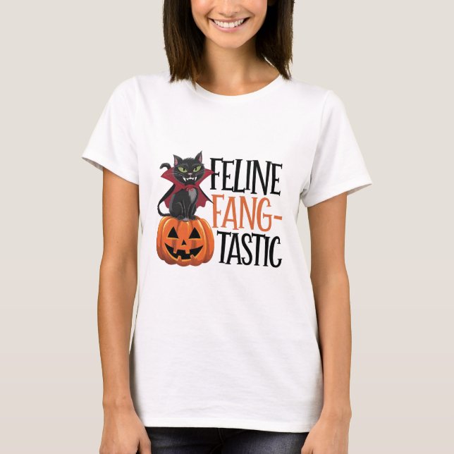 Camiseta Diseño felino de un gato de vampiros de Halloween (Anverso)