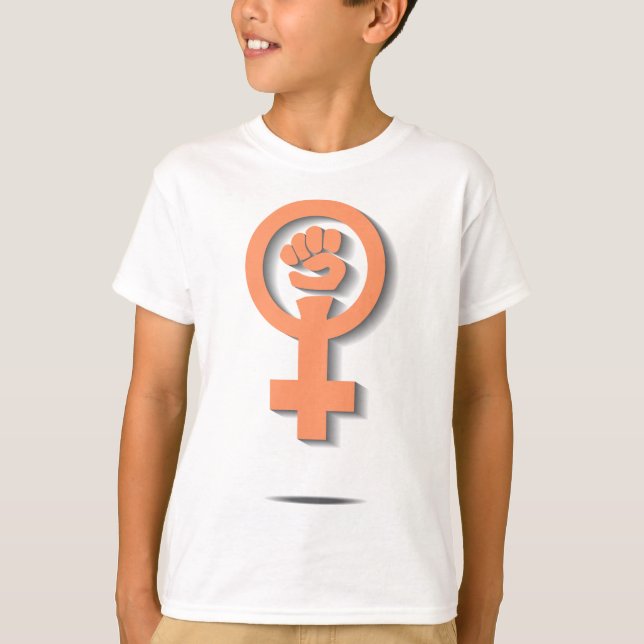 Camiseta Diseño feminista anaranjado de la muestra del (Anverso)