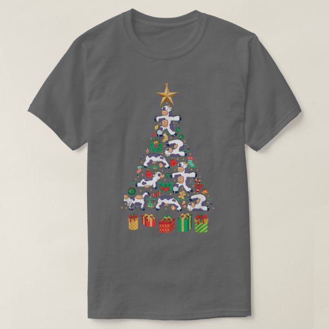 Camiseta Diseño festivo de árbol de navidad de vacas vacas  (Diseño del anverso)