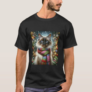 Camiseta Diseño Festivo de Gato Balinés Luces de Navidad Xm