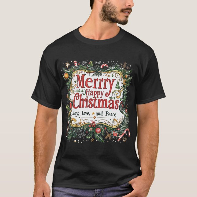 Camiseta Diseño festivo de pegatinas de Navidad - Alegría,  (Anverso)