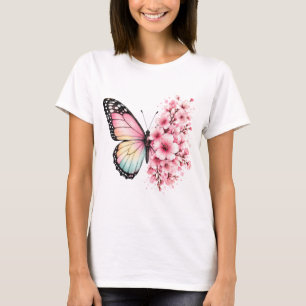 Camiseta Diseño floral acuarela de flores de mariposa de ve