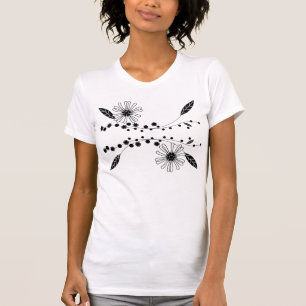 Camiseta Diseño floral blanco y negro