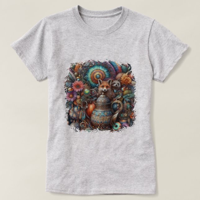 Camiseta Diseño floral de Boho Fox Raccoon (Diseño del anverso)