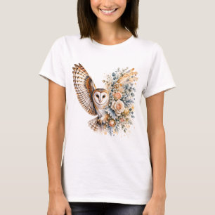Camiseta Diseño floral de búho acuarela PNG ave flores