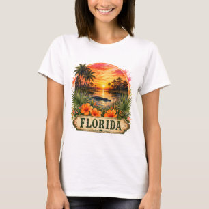 Camiseta Diseño floral de caimán acuarela de Florida PNG