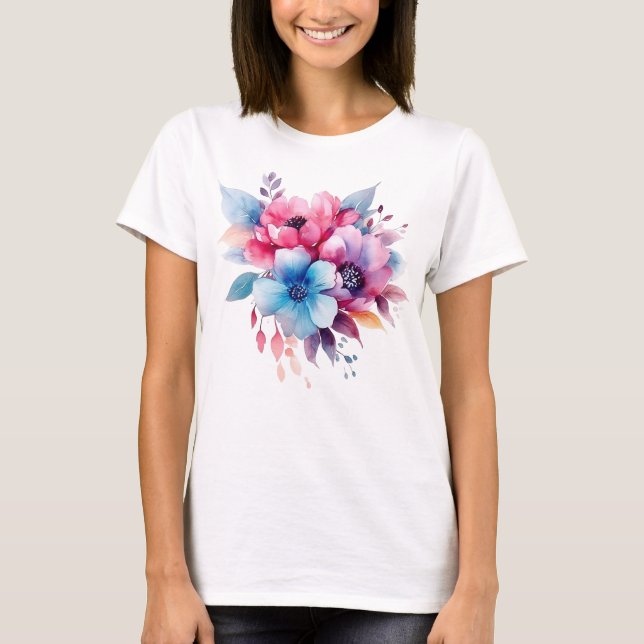 Camiseta Diseño floral de flores de acuarela (Anverso)