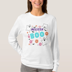 Camiseta Diseño floral de Halloween Boo retro personalizabl