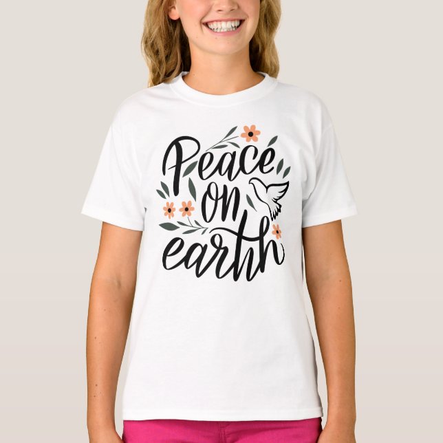 Camiseta Diseño floral de la paz en la Tierra (Anverso)