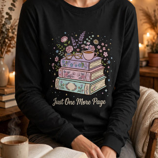 Camiseta Diseño Floral de Libros 'Solo Una Página Más' para