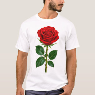 Camiseta Diseño Floral de Rosa Roja Elegante