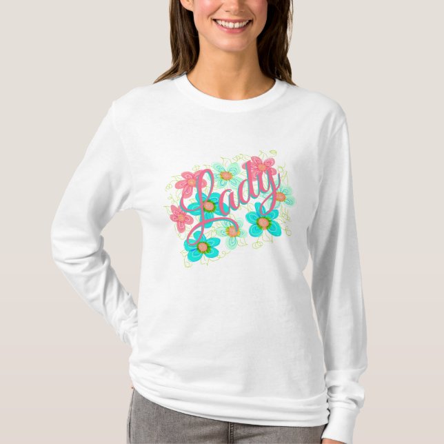 Camiseta Diseño floral en turquesa y rosa (Anverso)