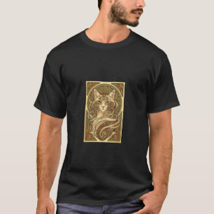 Camiseta Diseño floral felino vintage gato Art Nouveau