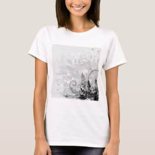Camiseta Diseño floral grunge - blanco y negro gris claro