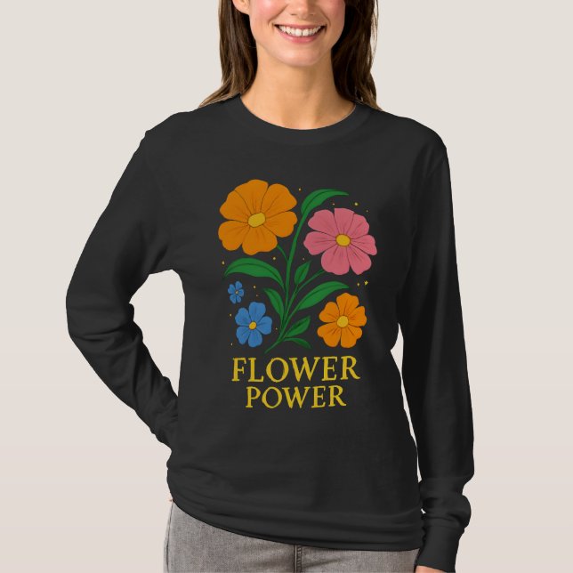 Camiseta Diseño floral retro "poder floral" (Anverso)