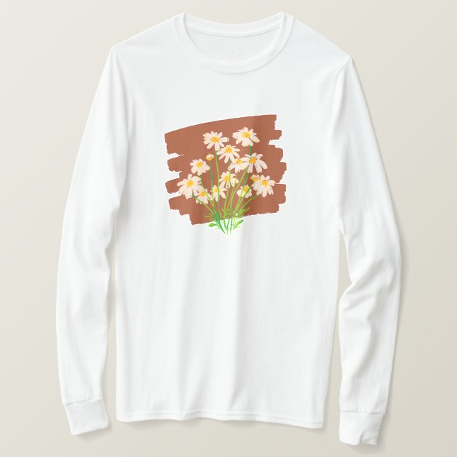 Camiseta Diseño floral rústico sobre fondo marrón (Anverso del diseño)