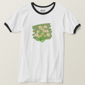 Camiseta Diseño floral rústico sobre fondo verde
