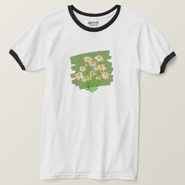 Camiseta Diseño floral rústico sobre fondo verde (Anverso del diseño)