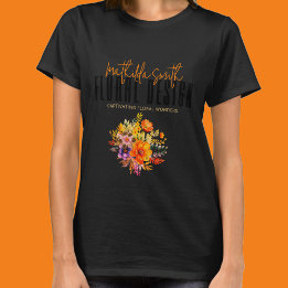 Camiseta Diseño Floral Sofisticado Flores Naranjas Negras
