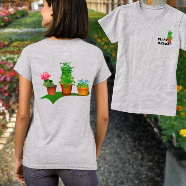 Camiseta Diseño frontal y posterior de Funny Floral Plant M (tee shirt front pocket and back design)