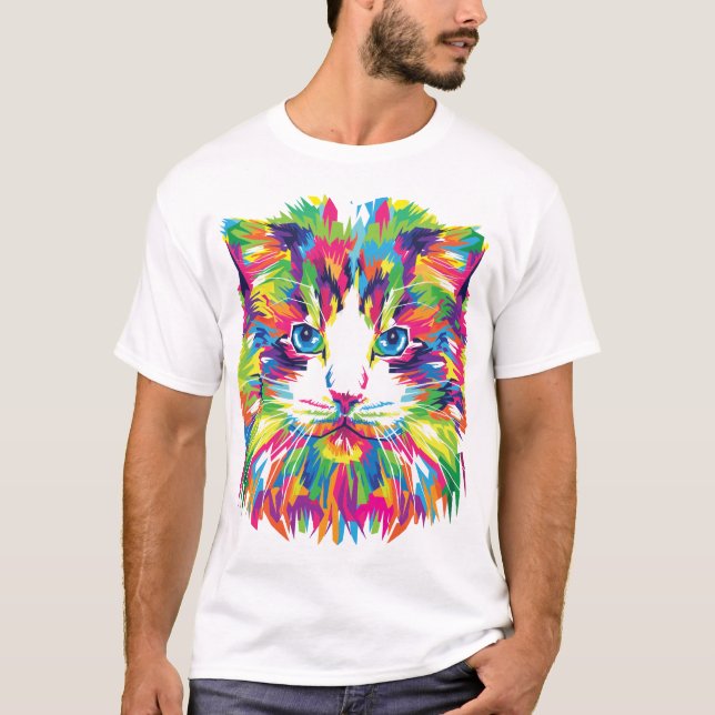 Camiseta Diseño geométrico prismático de cara de gato-32453 (Anverso)