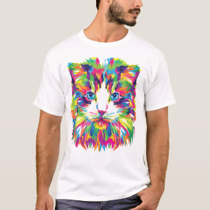 Camiseta Diseño Geométrico Prismático de Cara de Gato-32453
