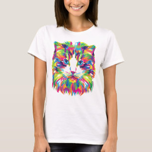 Camiseta Diseño geométrico prismático de cara de gato-32453