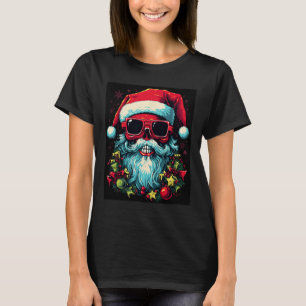 Camiseta Diseño Gráfico de Cráneo de Navidad con Borde Fest