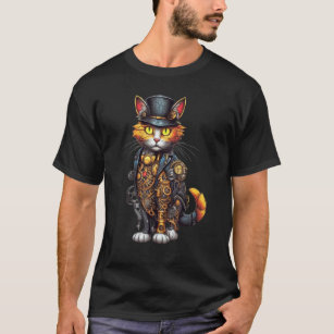 Camiseta Diseño gráfico de engranajes de gato Steampunk Cat