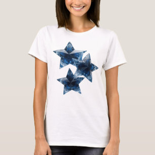 Camiseta Diseño gráfico de estrellas azules plateadas llama