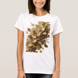 Camiseta Diseño gráfico de hojas y estrellas doradas en gri