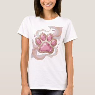 Camiseta Diseño gráfico de huella de garra con joyas rosada
