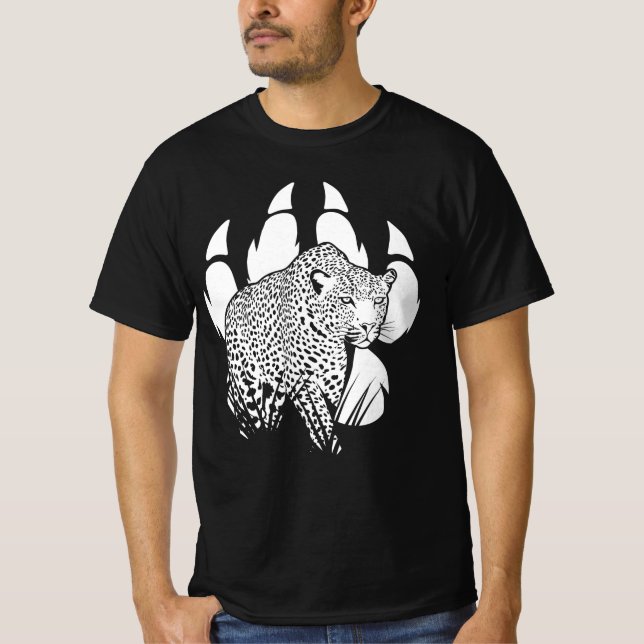 Camiseta Diseño gráfico de huellas de panteras en blanco y  (Anverso)