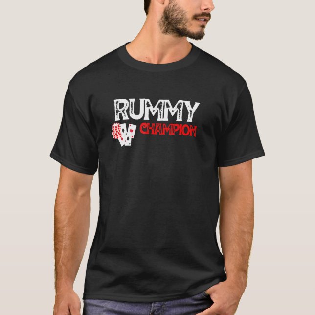 Camiseta Diseño gráfico de la tarjeta de juegos Rummy Champ (Anverso)