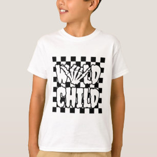 Camiseta Diseño Gráfico de Mano de Esqueleto de Niño Salvaj