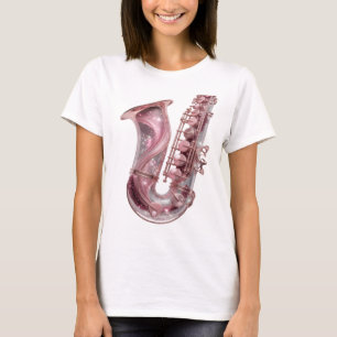 Camiseta Diseño gráfico de SAXOFÓN PINK de plata impactante