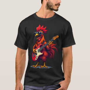 Camiseta Diseño Gráfico Divertido Gallo Banda de Rock Guita