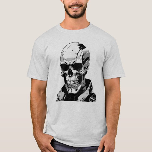 Camiseta Diseño gráfico futurista de Cyberpunk Skull (Anverso)