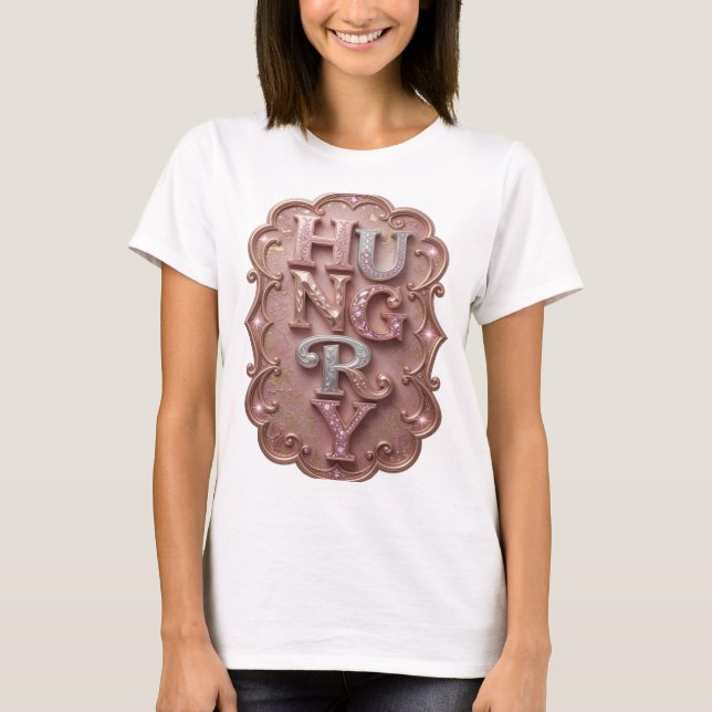 Camiseta Diseño gráfico HUNGRY plateado de moda (Anverso)