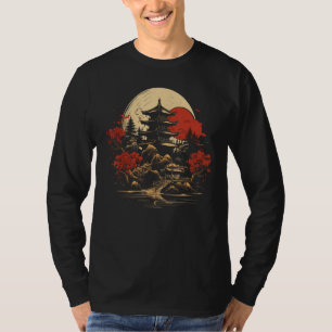 Camiseta Diseño gráfico japonés Art Sunset Pagoda Japón