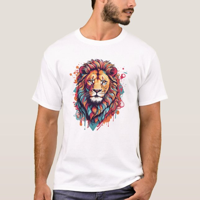 Camiseta Diseño gráfico psicodélico con león (Anverso)