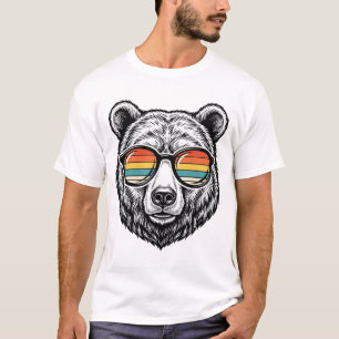 Camiseta Diseño Gráfico Vectorial de Gafas de Sol de Oso Vi