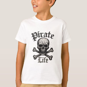 Camiseta Diseño Grunge de Cráneo y Huesos Cruzados de Vida 