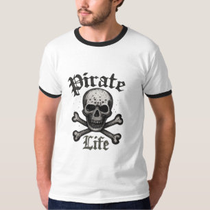 Camiseta Diseño Grunge de Cráneo y Huesos Cruzados de Vida 