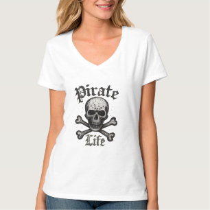 Camiseta Diseño Grunge de Cráneo y Huesos Cruzados de Vida