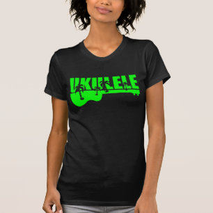 Camiseta diseño hawaiano tropical verde del ukulele del uk