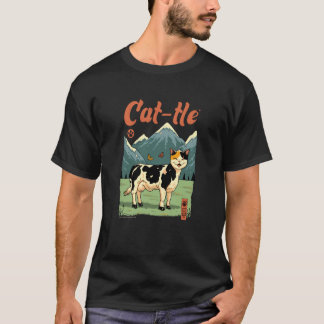 Camiseta Diseño Híbrido de Gato Vaca Divertido